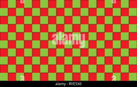 Abstract background of three-dimensional red and green squares, 3D simulation Stock Vector