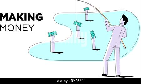 Business fishing money template modern style white background. Mobile internet technology. Modern business card template design. Vector internet conce Stock Vector