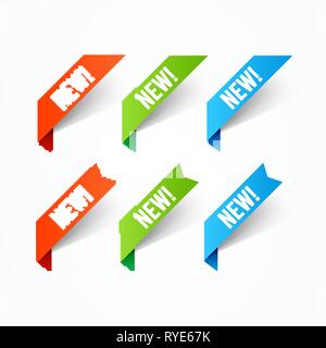 Vector Illustration new label ribbon banner sign for corner in different shapes and color Stock Vector