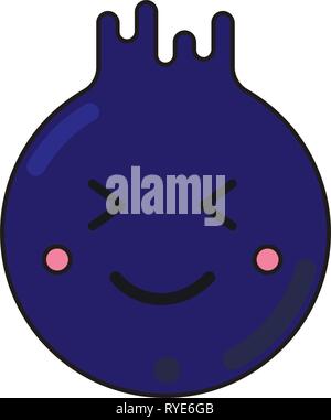 Happy kawaii style vector illustration of a blueberry isolated on white. Stock Vector