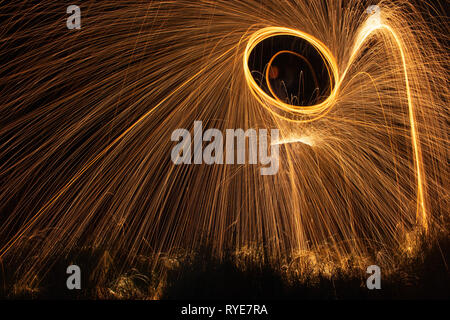 Long Expossure of wire wool on a pill box Stock Photo