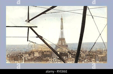 An Aerial View of the Eiffel Tower in Paris, Seen Through the Framework of a Biplane, France, Between 1904 and 1914, E. Neurdein Stock Photo