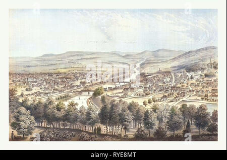 Bethlehem and South Bethlehem, PA. Looking North East, N.Y. 1877., US, USA, America Stock Photo