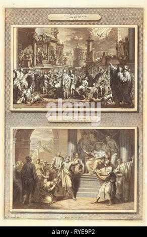 The death of Herod Agrippa and Paul beats BarJesus with blindness, print maker: Hendrik Elandt, Jan Goeree, Bernard Picart, 1700 - 1705 Stock Photo