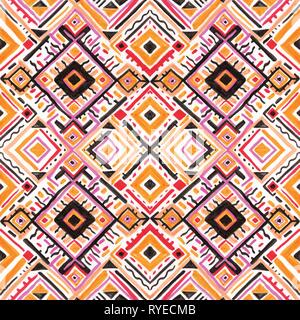 Ikat ornament. Tribal design with chevron ornaments. Seamless pattern in Aztec style. Hand Drawn folklore pattern Stock Vector