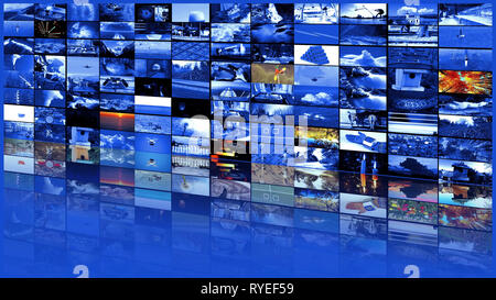 Big multimedia video wall widescreen Web streaming media TV Stock Photo