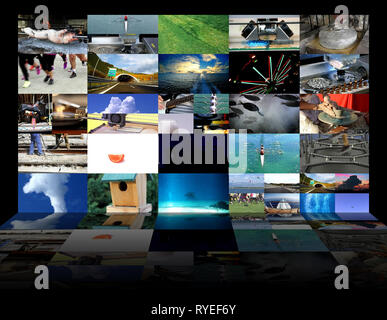Big multimedia video wall widescreen Web streaming media TV Stock Photo