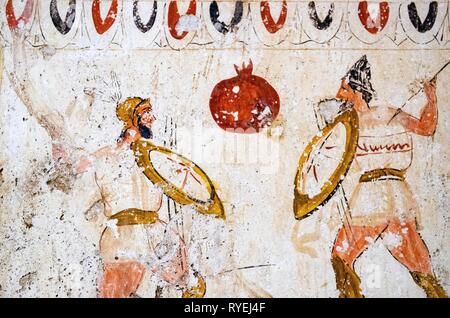 Paestum, ancient frescoes in the tomb of fighting warriors Stock Photo