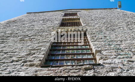 Closer look of the window metal fence on the prison in Tallinn Estonia from the Patarei prisons high brick wall Stock Photo