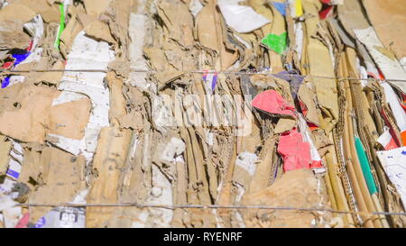 Closer look of the old paper tied up together inside the paper mill factory Stock Photo