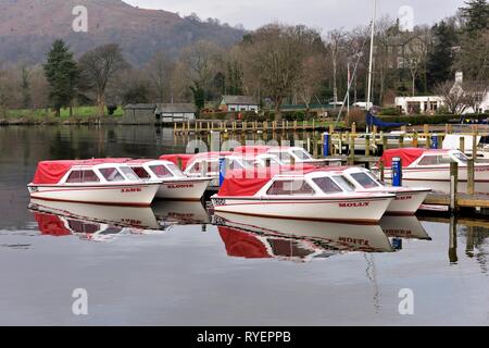 Pleasure boats with names,Ambleside,Lake Windermere,Lake District,Cumbria,England,UK Stock Photo