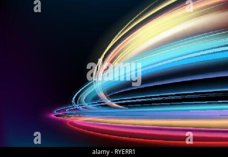 Colorful light trails with motion blur effect long time exposure isolated on black Stock Vector