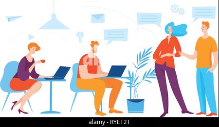 Business process concept art vector illustration. People work and comunicate.  Stock Vector