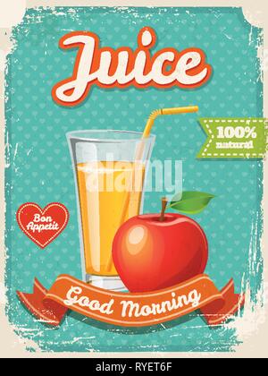 Vector apple juice poster in  with typography elements Stock Vector