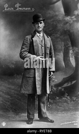 theatre / theater, turn of the century, Louis Treumann Klammerauf 1872 - 1943 Klammerzu, picture postcard, Vienna, 1909, Additional-Rights-Clearance-Info-Not-Available
