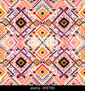 Ikat ornament. Tribal design with chevron ornaments. Seamless pattern in Aztec style. Hand Drawn folklore pattern Stock Photo