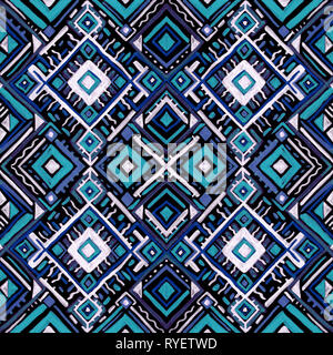 Ikat ornament. Tribal design with chevron ornaments. Seamless pattern in Aztec style. Hand Drawn folklore pattern Stock Photo