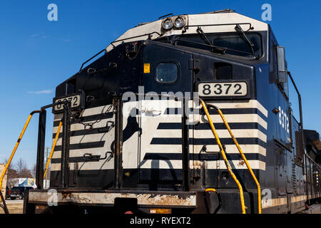 Indianapolis - Circa March 2019: Norfolk Southern Railway Engine Train. NS is a Class I railroad in the US and is listed as NSC I Stock Photo