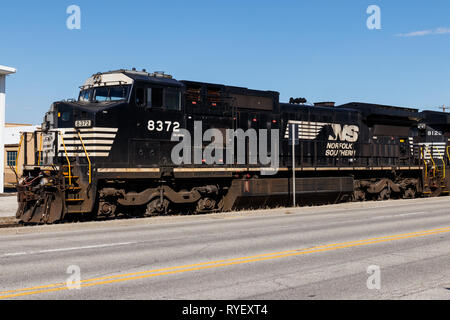 Indianapolis - Circa March 2019: Norfolk Southern Railway Engine Train. NS is a Class I railroad in the US and is listed as NSC II Stock Photo