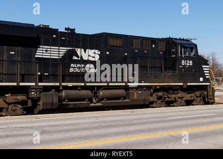 Indianapolis - Circa March 2019: Norfolk Southern Railway Engine Train. NS is a Class I railroad in the US and is listed as NSC III Stock Photo