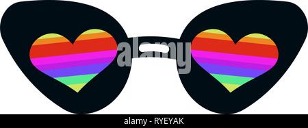 Women s sunglasses with multi-colored hearts. Vector illustration on white background. Stock Vector