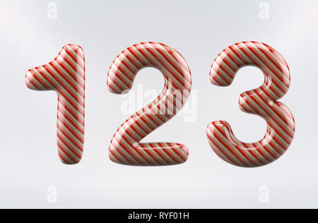 Set of Candy Letters and Numbers - 3D Illustration, isolated on white background, inclucing clipping paths. Stock Photo