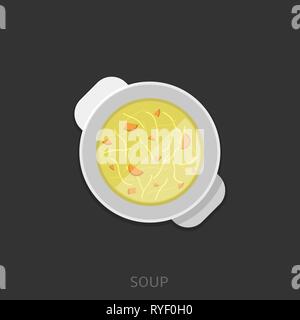 Soup. Soup with noodles and carrot in the white pan Vector illustration Stock Vector
