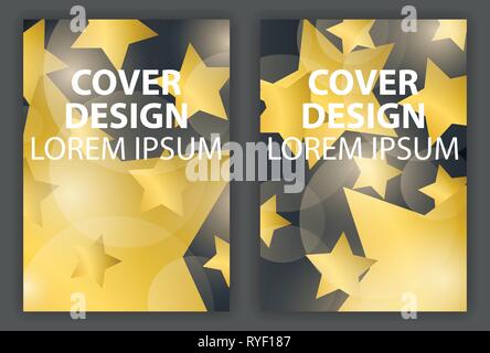 Cover design poster with gold stars. Brochure design template with golden gradient. Vector illustration Stock Vector
