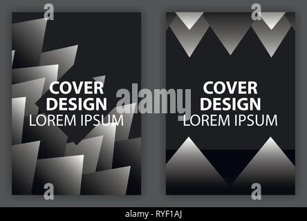 Cover design poster with geometric layered triangles. Monochrome retro background with black-white gradient. Vector illustration Stock Vector