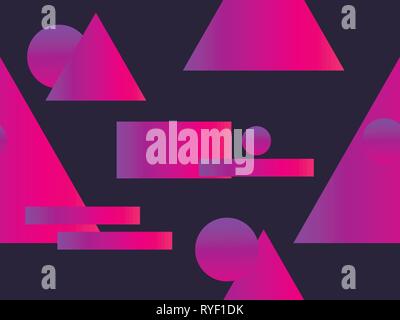 Seamless pattern with geometric objects and colorful gradient in retro style. Vector illustration Stock Vector