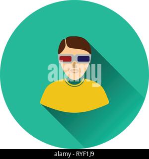 Man with 3d glasses icon on gray background, round shadow. Vector illustration. Stock Vector