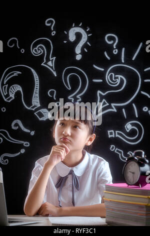 Primary school girls in thinking Stock Photo
