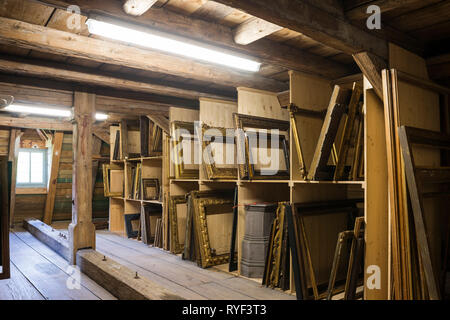 "Frames stored in attic in Schloss Unterleinleiter in Bavaria, Germany" Stock Photo