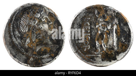 Roman Republic Coin. Ancient Roman silver denarius of the family Marcia. Stock Photo