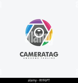 Camera Tag Concept illustration vector Design template. Suitable for Creative Industry, Multimedia, entertainment, Educations, Shop, and any related b Stock Vector
