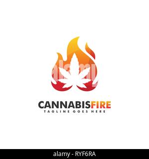 Cannabis Fire Concept illustration vector Design template. Suitable for Creative Industry, Multimedia, entertainment, Educations, Shop, and any relate Stock Vector