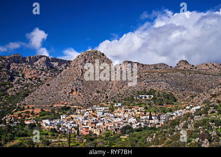 Pefki (or 'Pefkoi') village, Lasithi prefecture, Crete island, Greece. Stock Photo