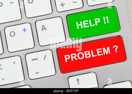 help and support and problem printed on computer keyboard Stock Photo