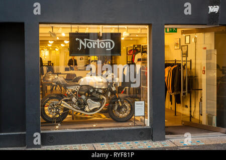 The Norton Motorcycle shop in Soho, London. Stock Photo