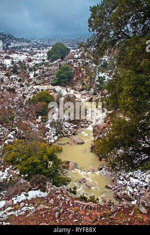 The 'entrance' of Havgas gorge at Katharo plateau, Lasithi, Crete, Greece. Stock Photo