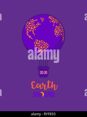 Earth hour flat hand drawn icon. Stock Vector