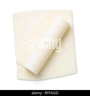 Goat cheese slices isolated on white background. Top view Stock Photo