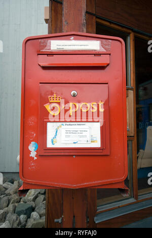 Red mailbox in Karasjok, Finnmark County, Norway Stock Photo