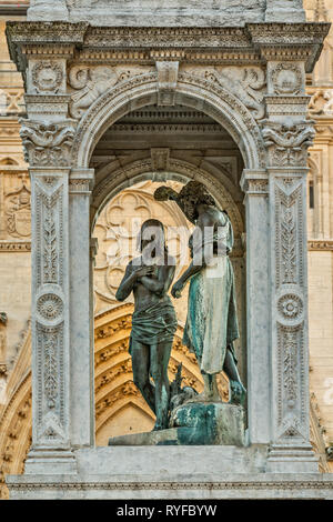 Old Lyon and the baptismal fountain in Place Saint-Jean. Lyon Stock Photo