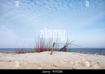 Landscape with fence on a beach dune. Stock Photo