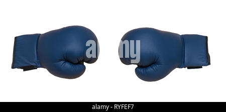 Sport leather boxing gloves fighting with each either on white background Stock Photo
