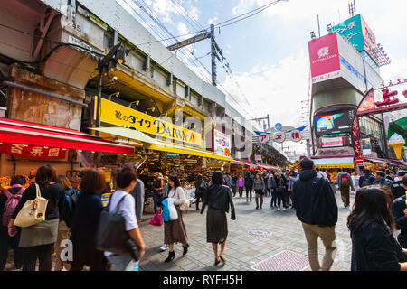 Tokyo, Japan - October 20, 2018: Tourists shopping at Ameyoko market in Tokyo Japan.It is a fresh market in the Taito Ward of Tokyo, Japan, located ne Stock Photo