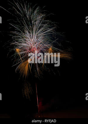 Colorful fireworks against a dark night sky Stock Photo
