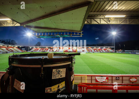 View from the empty stands at football stadium ahead of match at The Lamex Stadium, Broadhall Way, Stevenage, Hertfordshire, UK Stock Photo
