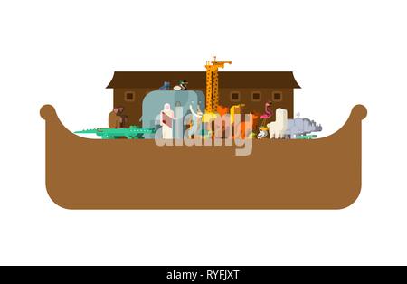 Noah Ark and animals. Pairs of beasts. Rescue from flood. Big ancient